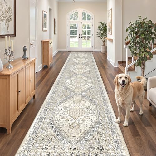 zesthome 2'6 x 16' Runner Rug Non Slip,Washable Kitchen Rugs,Beige