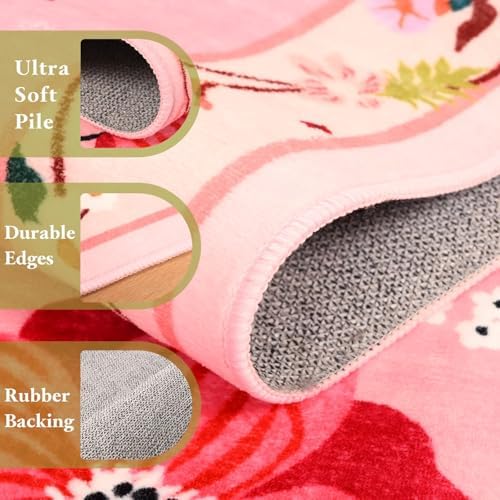 Macgace Floral Area Rug for Entryway, Washable 2x3 Pink Small Rugs