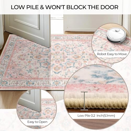 CAPALOCA Runner 2x6 Washable Nursery Girls Low Pile Area Rug Pink Teal