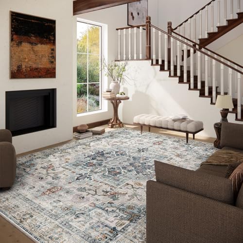 8x10 Area Rugs for Living Room: Washable Bedroom Rug Boho Vintage Rugs Stain Resistant Non Slip Low Pile Soft Lightweight Carpet for Kitchen Dining Room Farmhouse Nursery Kids Room Home Office