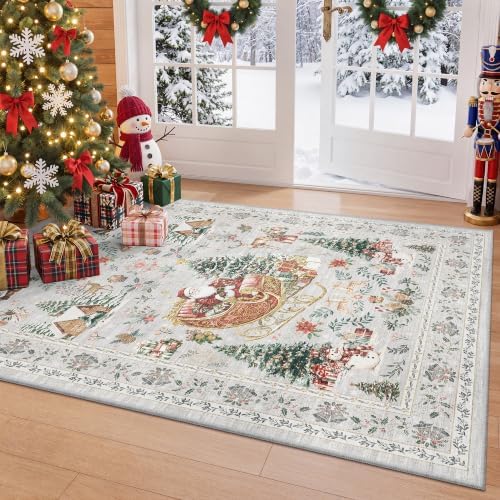 zesthome 3x5 Christmas Kitchen Rugs for Living Room, Grey Washable Area Rug