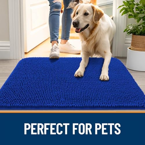 OLANLY Dog Door Mat for Muddy Paws 48x30, Super Absorbent Chenille Mud Mat