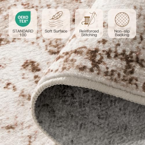 Lofus 3x5 Area Rugs for Living Room, Machine Washable Area Rug, Soft Small Rugs for Bedroom, Kitchen, Office and Indoor, Vintage Boho Carpet, Non-Slip Low Pile Carpets, Vintage Beige Brown