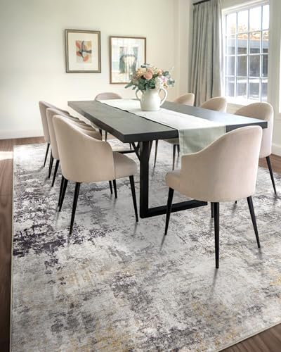 Area Rug Living Room Rugs - 9x12 Modern Abstract Soft Indoor Neutral Washable Rug Stain Resistant Non-Slip Low Pile Carpet for Bedroom Dining Room Home Office - Charcoal Grey