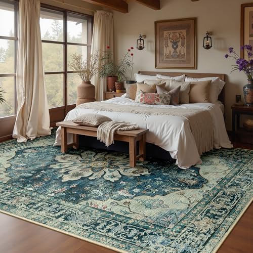RELEANY Washable Area Rug, Large 10'x12', Blue/Vintage Dark Blue