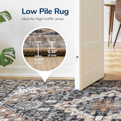 Lessymo Washable Area Rug 6x9 Living Room, Soft Bedroom Rugs Black Brown