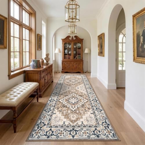 Lofus 3x8 Hallway Kitchen Washable Runner Rug, Boho Entry Long Carpet Brown