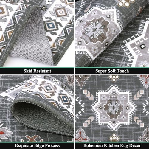 HEBE Boho Kitchen Rugs Set of 3, Non Slip Washable Kitchen Mats for Floor