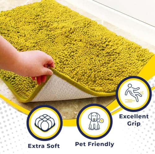 Muddy Mat® | Super Water Absorbent Door Mat Indoor, Microfiber Quick Dry Chenille Entryway Rug,Slip Resistant Front Door Mat,Indoor Mats for Entryway,Machine Washable Pet Rug, Lemon Yellow 3ft x 8ft