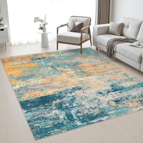 Area Rug Living Room: 5x5 Modern Washable Soft Carpet Rosy Haze