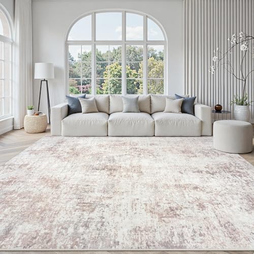 10x14 Area Rugs for Living Room Large Washable Abstract Rug Beige Grey