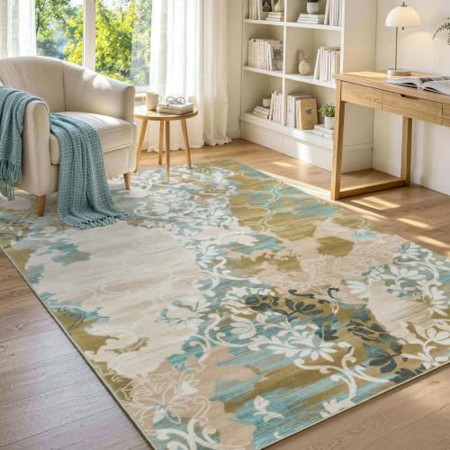 8x10 Washable Non-Slip Area Rug for Living Room (Orange Yellow)