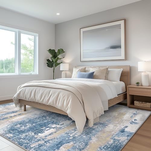 BEIMO Area Rugs 6x9 for Living Room Bedroom, Modern Abstract Machine Washable Soft Blue Rug, Floor Carpet with Non Slip Backing for Dining Room