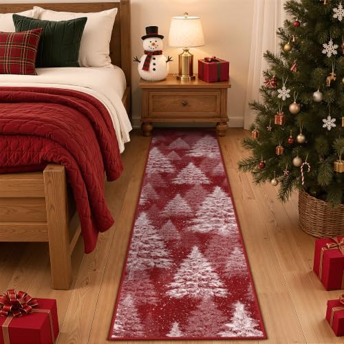 Madane Christmas Runner Rug 2x8 for Hallway, Washable Soft Kitchen Rug Red