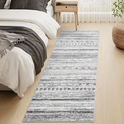 2x6 Runner Rug Machine Washable Non Slip Area Rug Distressed Neutral Moroccan Boho Rug Ultra Soft Floor Runners for Hallways for Entryway Laundry Room Kitchen, Black