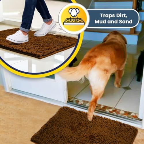 Muddy Mat® | Super Water Absorbent Door Mat Indoor, Microfiber Quick Dry Chenille Entryway Rug, Slip Resistant Front Door Mat, Indoor Mats for Entryway, Machine Washable Pet Rug, Amber 48" x 72"