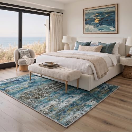 BEIMO 3x5 Faded Teal Abstract Area Rug, Washable Non-Slip for Bedroom