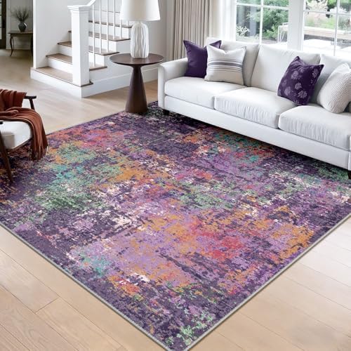 RELEANY Washable Square 8'x8' Area Rug for Living Room Purple Multi