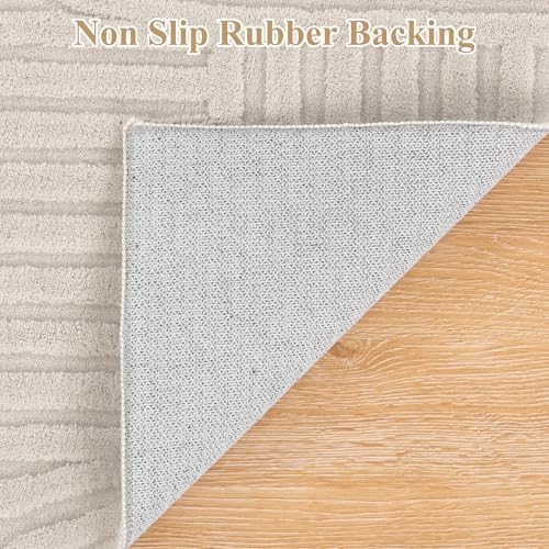Pauwer 4x6 Area Rugs for Living Room, Modern Non Slip Washable Rug, Beige