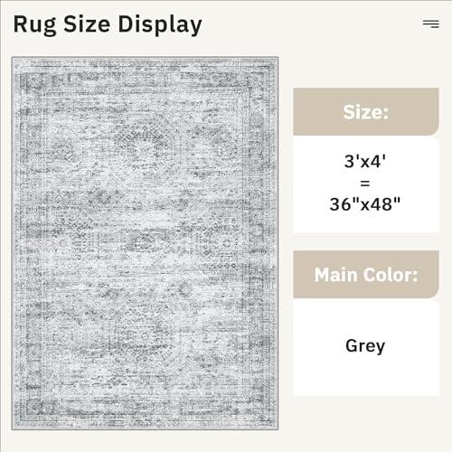 Soalmost 3x4 Rugs Non-Slip, Small Washable Kitchen Entryway Area Rug Grey