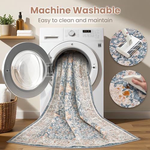 cotiled 10x12 Area Rug for Living Room, Washable, Traditional, Dark Blue