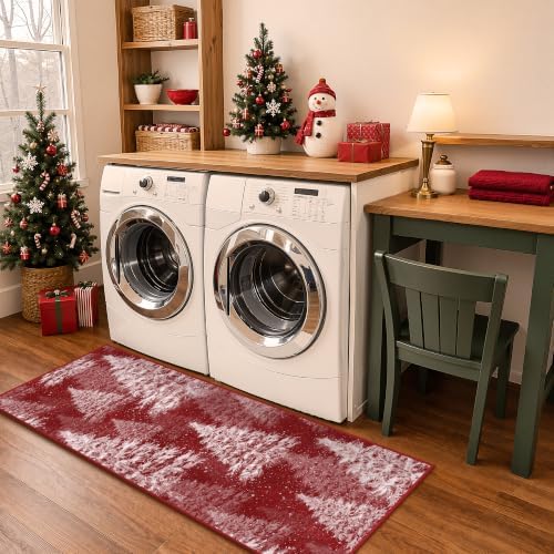 Madane Christmas Runner Rug 2x5 for Kitchen, Washable Soft Hallway Rug Red