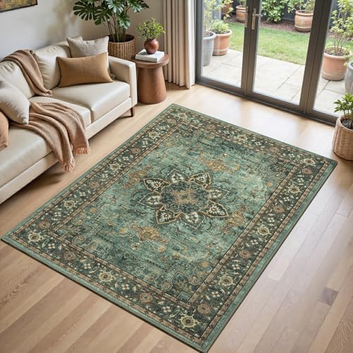 Lofus 3x5 Green Area Rugs for Bedroom Living Room, Vintage Boho Carpet