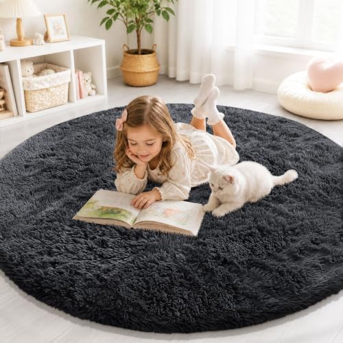 Smiry Round Area Rugs for Living Room Bedroom 4x4 ft, Fluffy Carpet