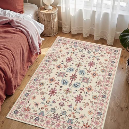 Rugxara 3x5 Entryway Rug,Pink Washable Area Rug