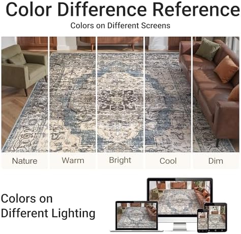 befbee 6x9 Washable Area Rug, Non Slip Rug for Living Room Blue