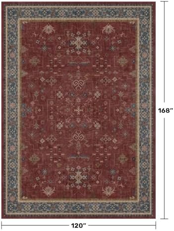 Hazo Haus Moroccan Big Rugs for Living Room - Dark Red 10x14 Area Rug for Large Bedroom, Dining Room, Washable Lightweight Low Pile Foldable Oriental Burgendy Home Décor