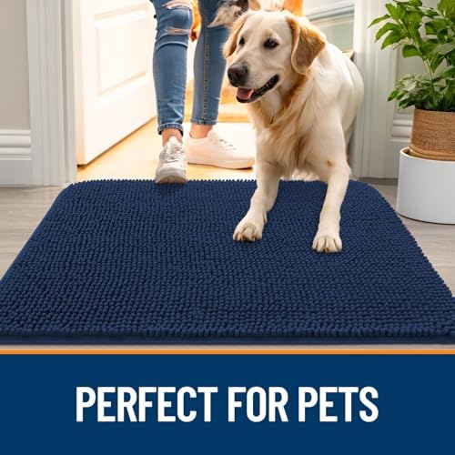 OLANLY Dog Door Mat for Muddy Paws 40x24, Super Absorbent Chenille Mud Mat