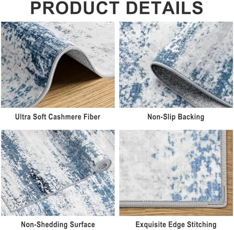 PLHXFR 9x12 Area Rug Living Room: Abstract Washable Carpet White Blue