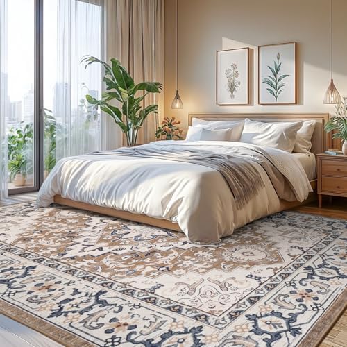 Lofus 8x10 Area Rugs for Living Room Bedroom, Soft Boho Carpet Floral Brown