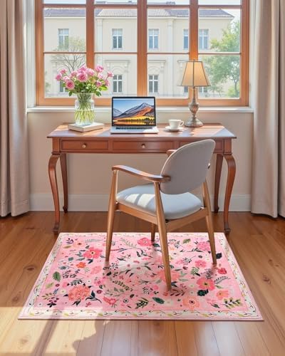 Macgace Floral Area Rug for Entryway, Washable 2x3 Pink Small Rugs