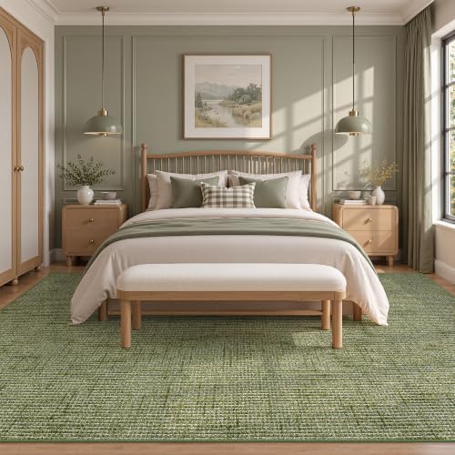 Valenrug Washable Rugs 5x7, High-Low Pile Area Rugs for Living Room, Green