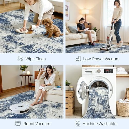 6x9 Area Rugs for Living Room Large Washable Abstract Blue Carpets