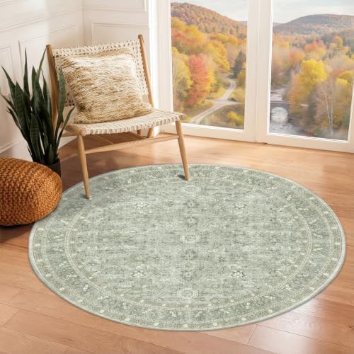 OPPODREAM Vintage Light Green Area Rugs 4' Round, Rug for Living Room
