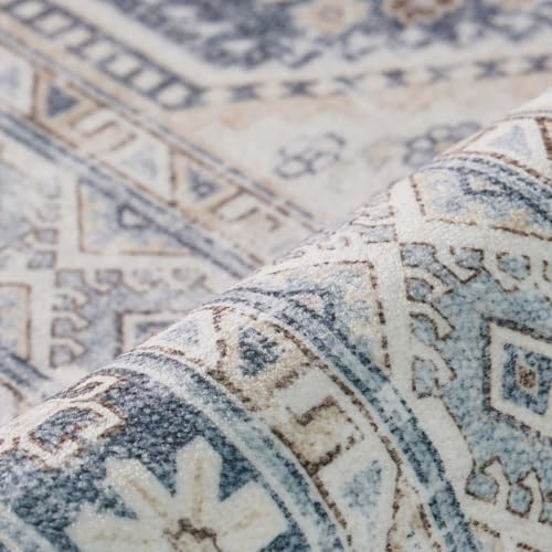 Ksrau 7x9 Area Rug Washable: Non Slip Living Room Floor Carpet Blue