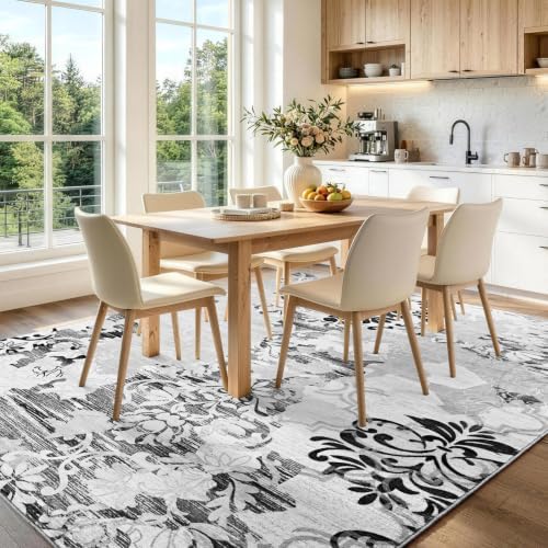 5x7 Washable Non-Slip Area Rug for Living Room (Light Gray)