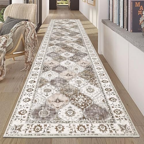 HEBE Hallway Runner Rug 2'x10' Washable Vintage Distressed Area Rugs Non Slip Laundry Rug Runner Boho Floor Carpet Runners for Hallways Entryway Laundry Room Kitchen Bathroom