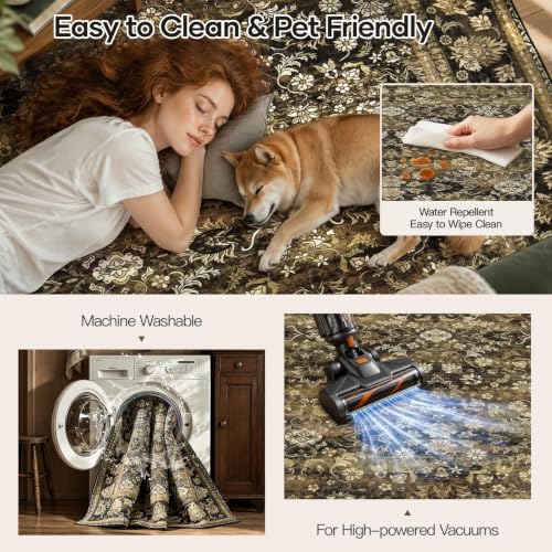 9x12 Area Rug for Living Room, Non-Slip Washable Large Carpet, Mocha Brown