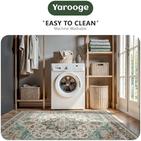 8x10 Area Rugs for Living Room - Washable Rug Vintage Distress Boho Medallion Rugs for Bedroom, Soft Non-Slip Backing Low Pile Carpet for Dining Room Office Nursery Dorm Home, Green Brown