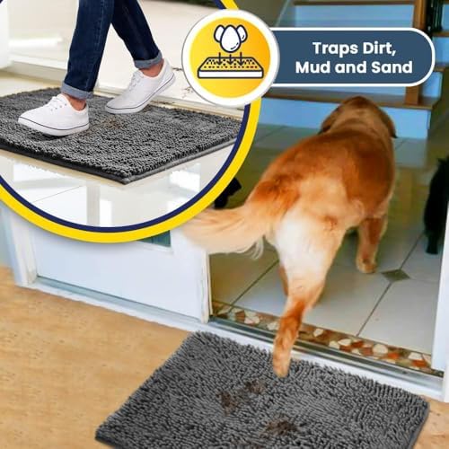 Muddy Mat® | Super Water Absorbent Door Mat Indoor, Microfiber Quick Dry Chenille Entryway Rug, Slip Resistant Front Door Mat, Indoor Mats for Entryway, Machine Washable Pet Rug, Grey 36" x 46"