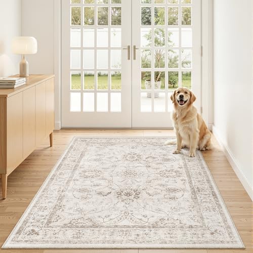 Madane 3x5 Area Rugs for Entryway, Washable Neutral Soft Rugs Brown/Ivory
