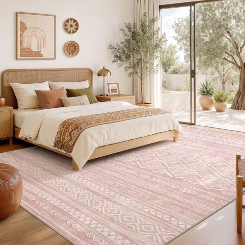 Nakagishi Boho 6x9 Area Rug Living Room Rugs Machine Washable Pink
