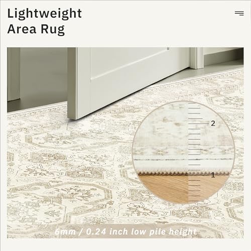 Soalmost 5x8 Area Rug Low Pile Washable Trendy Faded Style Rug, Beige/Brown