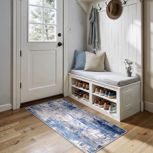 RELEANY Washable 2'x5' Abstract Area Rug for Living Room Blue Gray