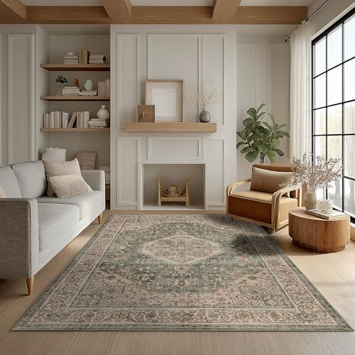 Ruaruarug Washable Area Rug 4×6 for Living Room, Ultra Soft, Celadon
