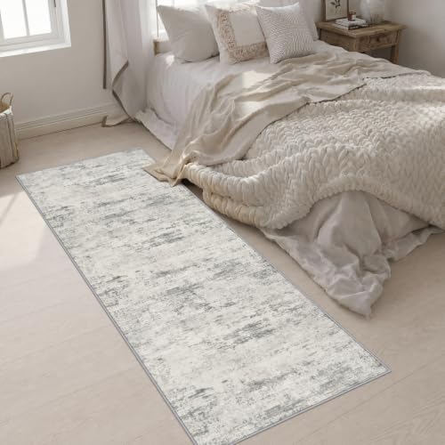 3x8 Washable Runner Rug：Modern Abstract Kitchen Soft Carpet Gray